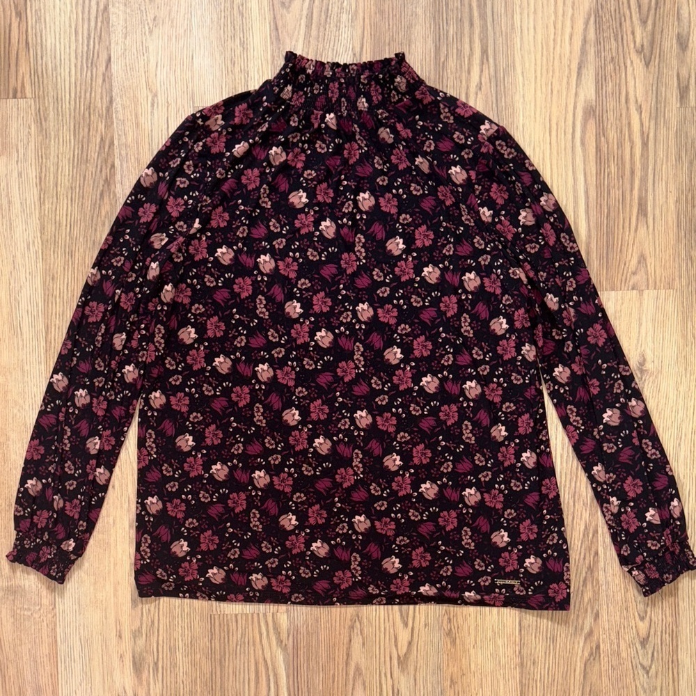 Anne Klein Black and Pink Floral Blouse